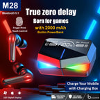 M28 Gaming Wireless Earbuds with RGB Lights & Digital LED Display