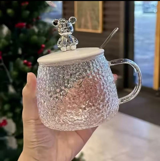 Glass Cup With Spoon and lid