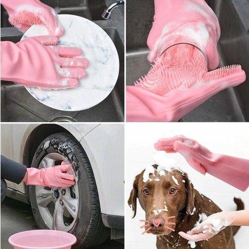 Magic Silicone Dish Washing Gloves – Reusable Rubber Cleaning Gloves