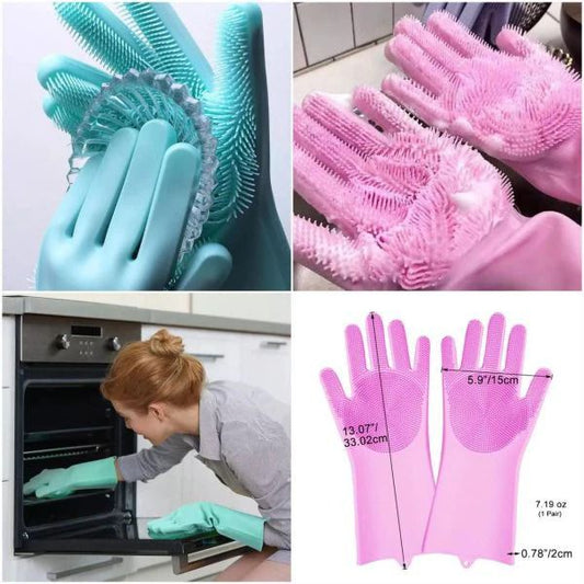 Magic Silicone Dish Washing Gloves – Reusable Rubber Cleaning Gloves